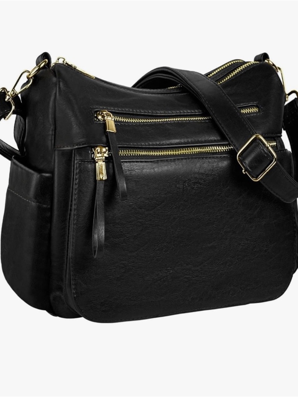 KOGTLA Black Crossbody Shoulder Bag with Gold Hardware